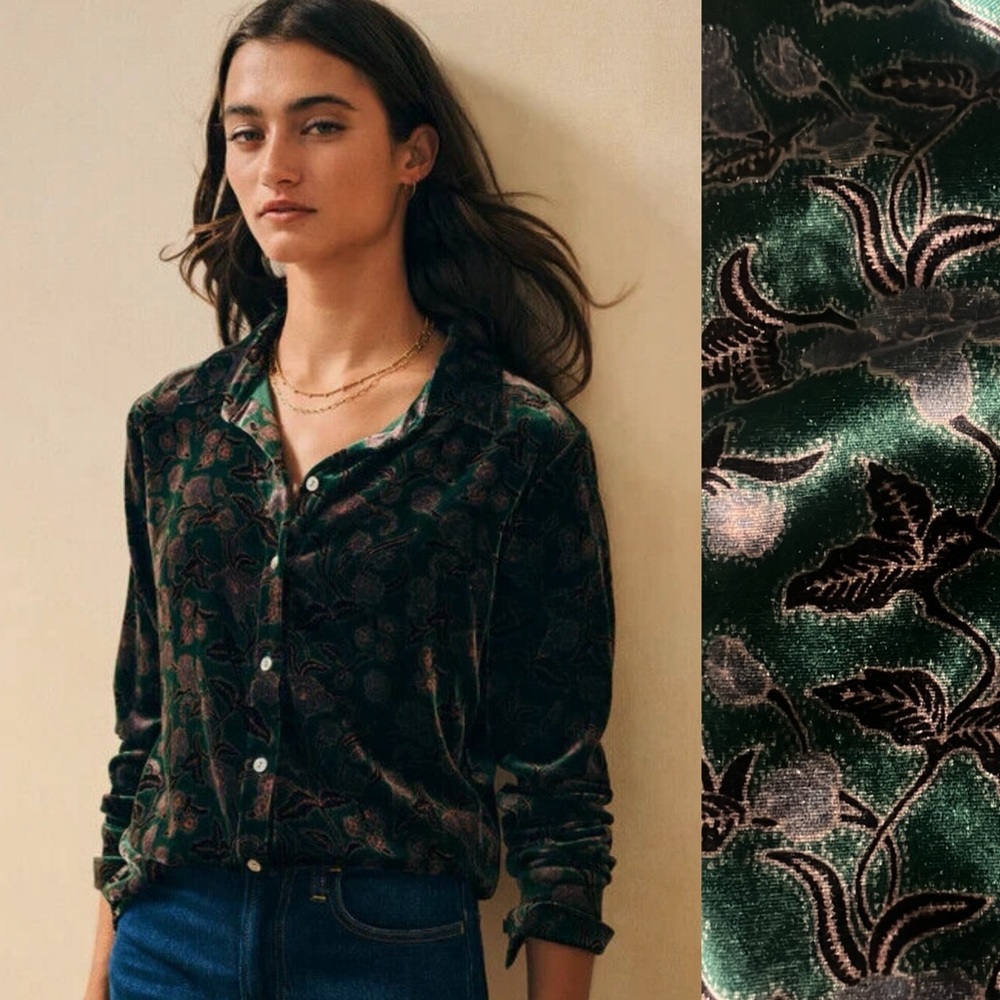 Faherty Stretch Velvet Genevieve Blouse L